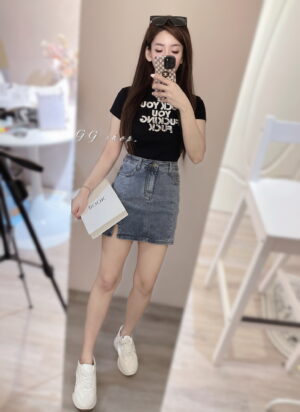 下開岔彈性牛仔裙