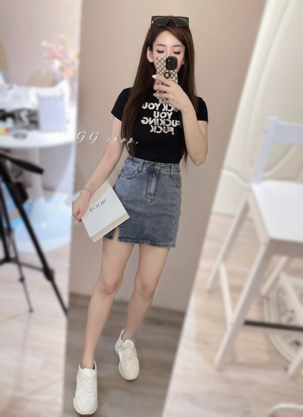 下開岔彈性牛仔裙