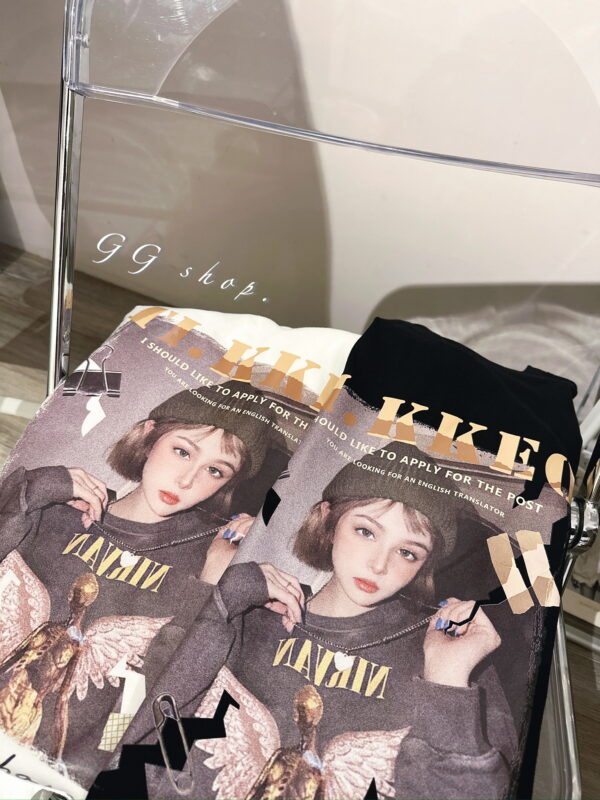 歐美人像寬鬆短袖上衣 T恤