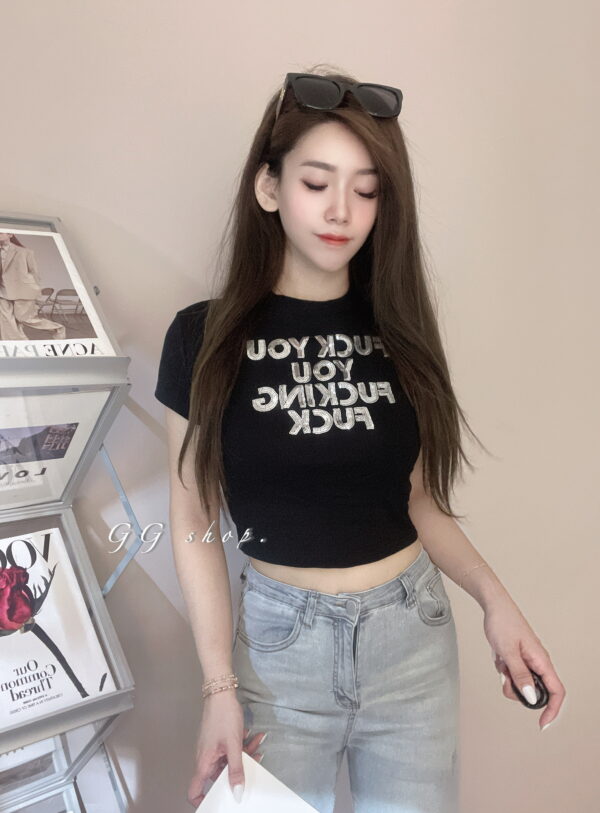 亮片短版短袖上衣