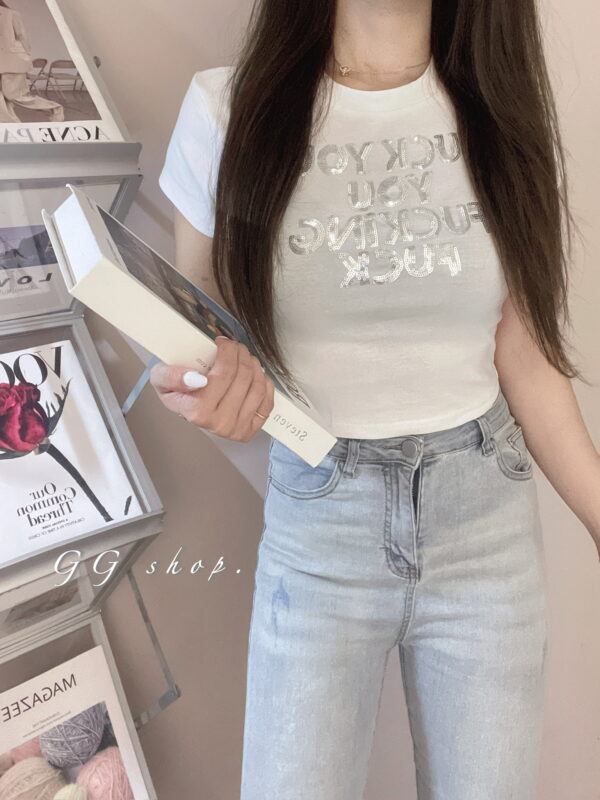 亮片短版短袖上衣